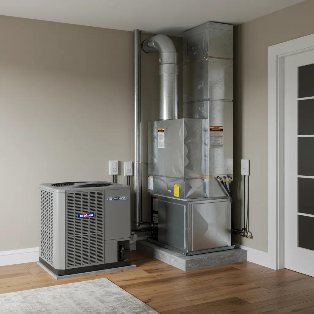 Modern HVAC system installation featuring air conditioning and furnace in a contemporary home