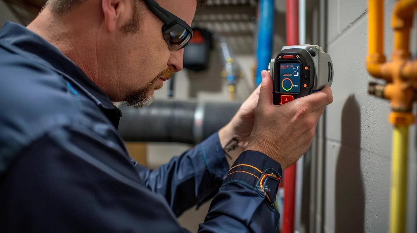 Professional plumber using thermal imaging to detect hidden leaks
