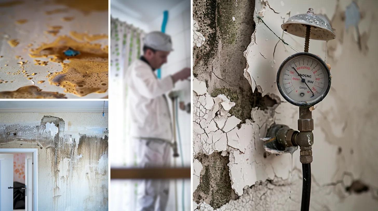 Signs of hidden water leaks including stains, mold, and a water meter