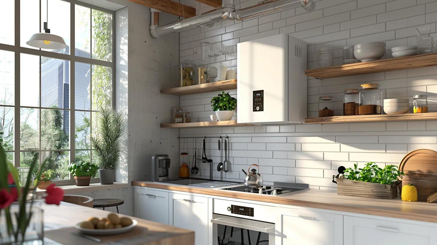 Modern tankless water heater installed in a contemporary kitchen