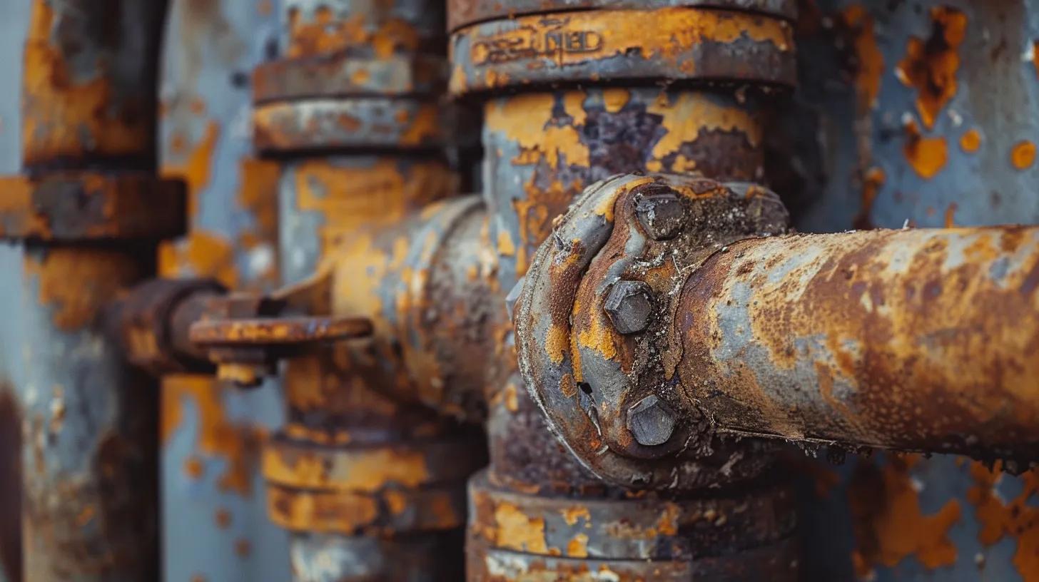 Corroded pipes illustrating common causes of hidden leaks in plumbing systems
