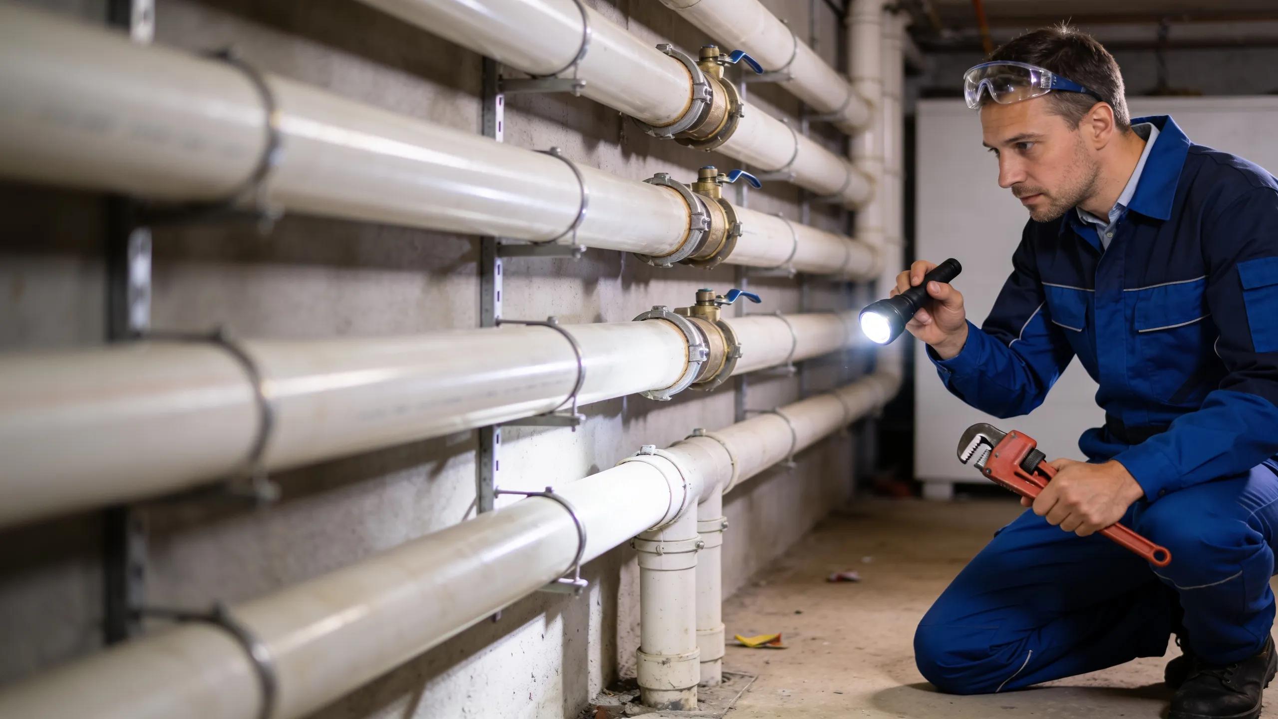 Professional plumber inspecting plumbing systems to prevent emergencies, highlighting maintenance importance.