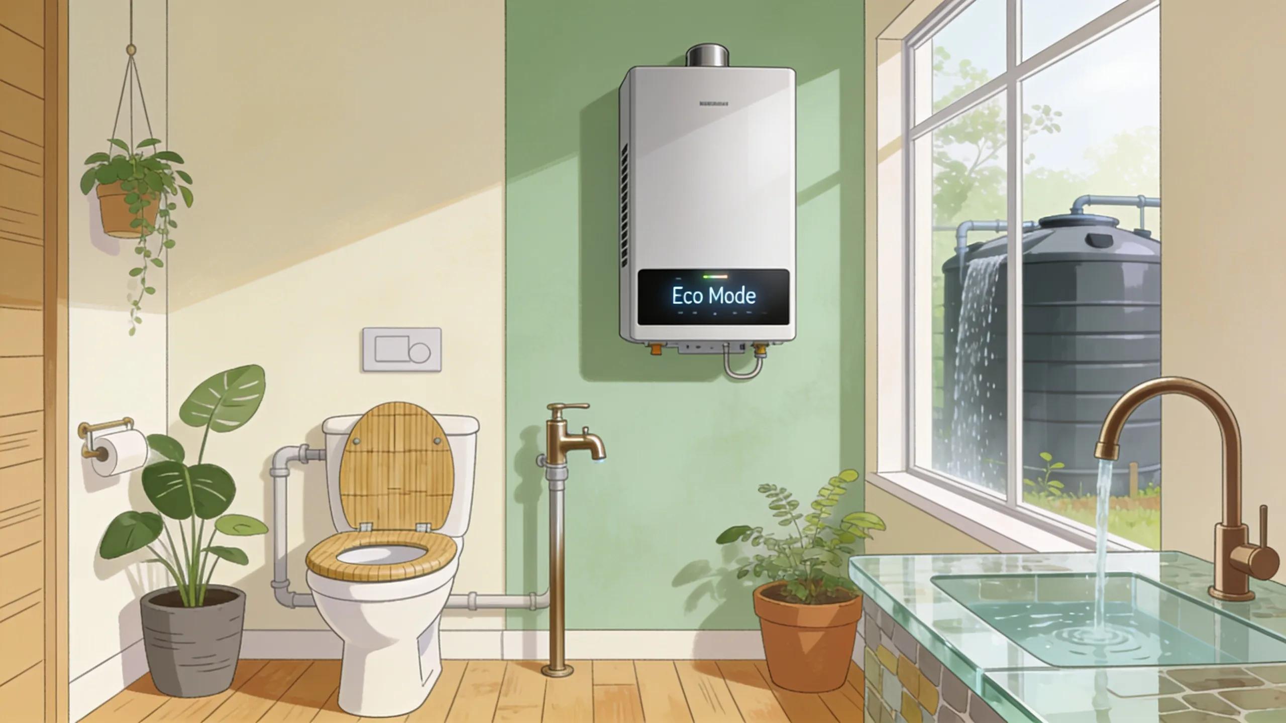 Eco-friendly plumbing and HVAC solutions showcased in a sustainable home environment