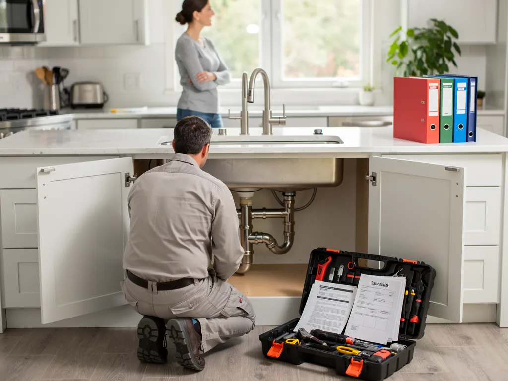 Plumber reviewing a written estimate with a homeowner