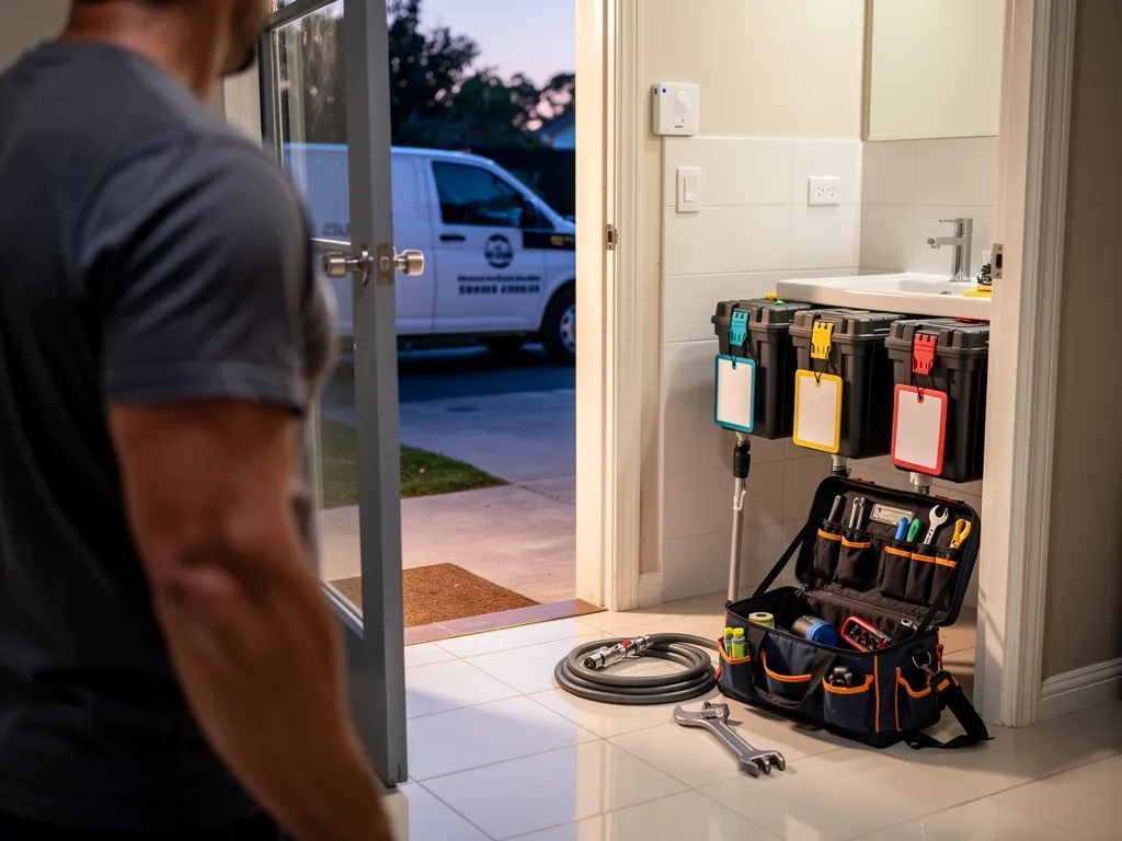 Satisfied customer reviewing a completed plumbing repair