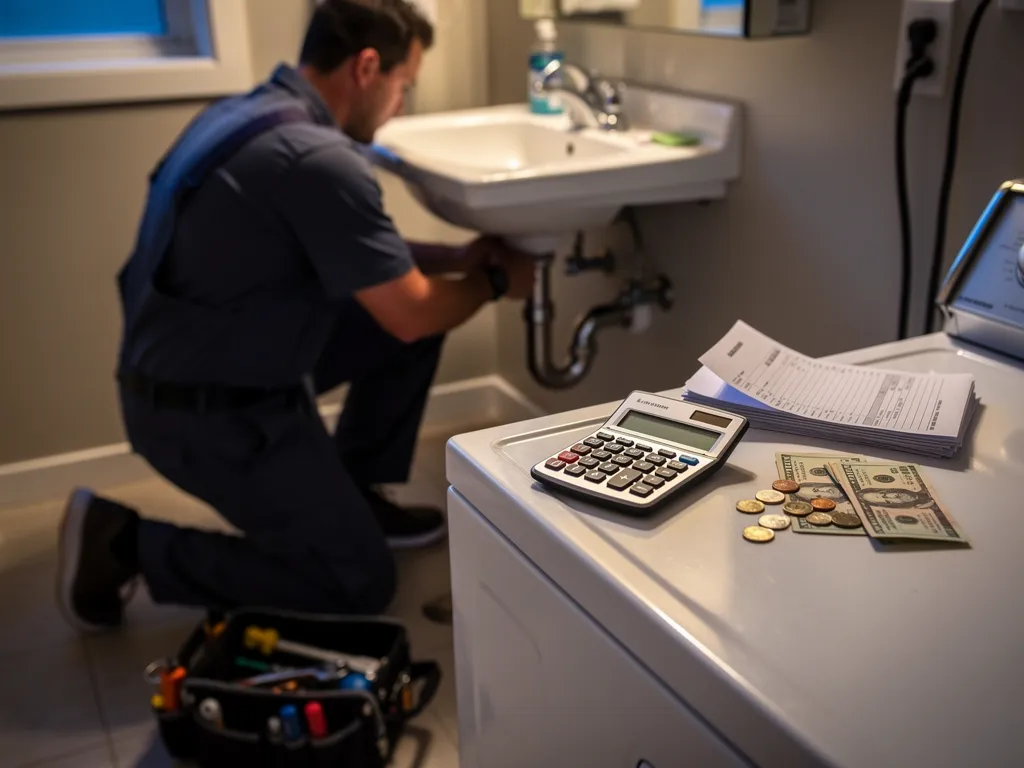 Invoice and calculator representing emergency plumbing repair costs