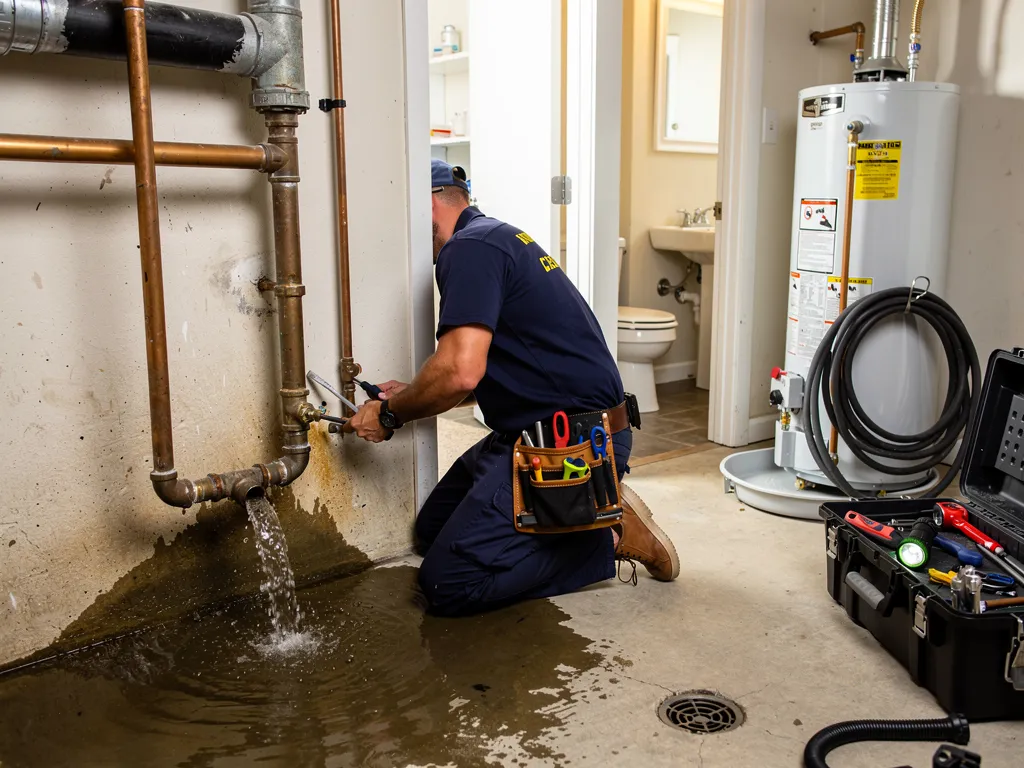 Plumber repairing a section of damaged copper pipe