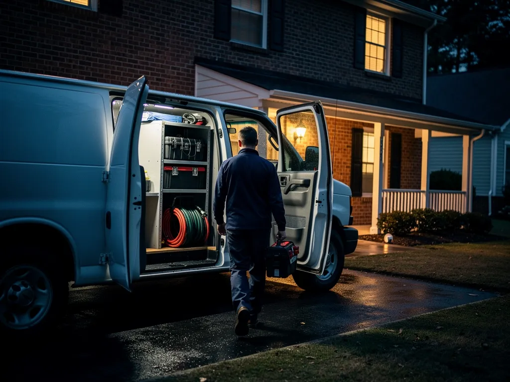 Licensed plumber dispatched on an emergency service call at night