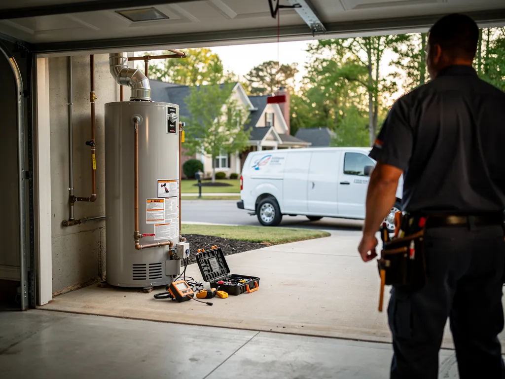 Uniformed Wet Spot Plumbing technician arriving at a service call