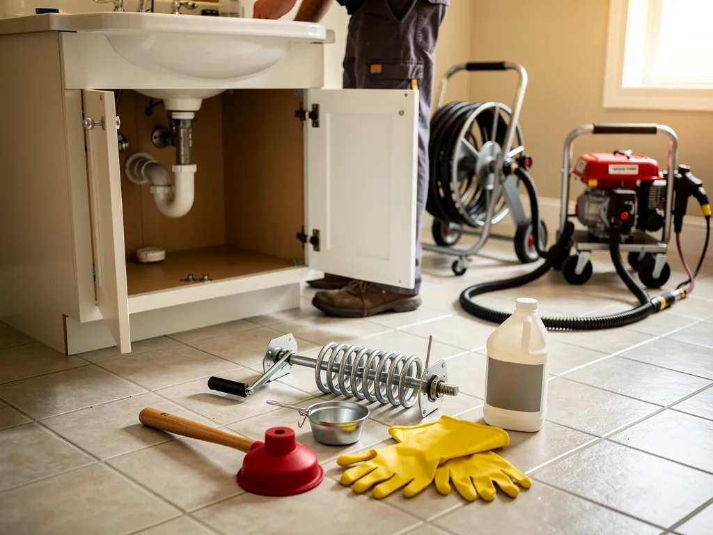 Drain snakes, augers, and hydro jetting tools for clearing tough clogs