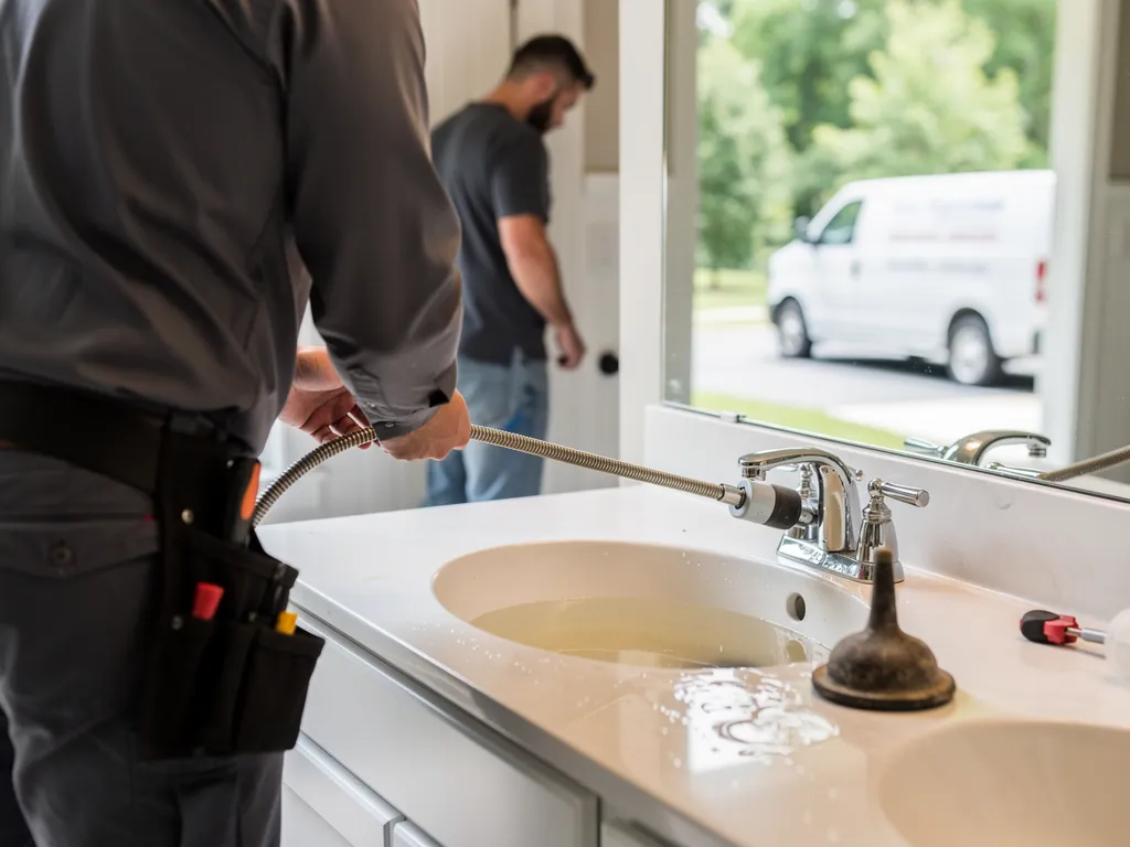 Professional plumber diagnosing a stubborn drain clog in Montpelier or Short Pump