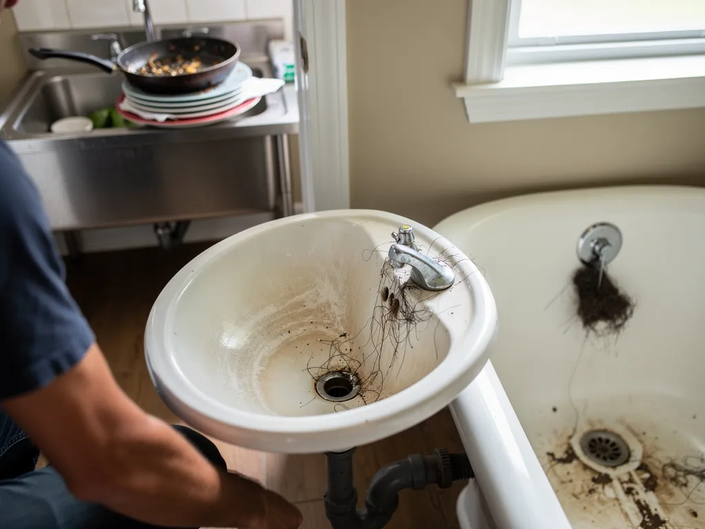 Grease, hair, and wipes are common causes of kitchen, bathroom, and toilet clogs