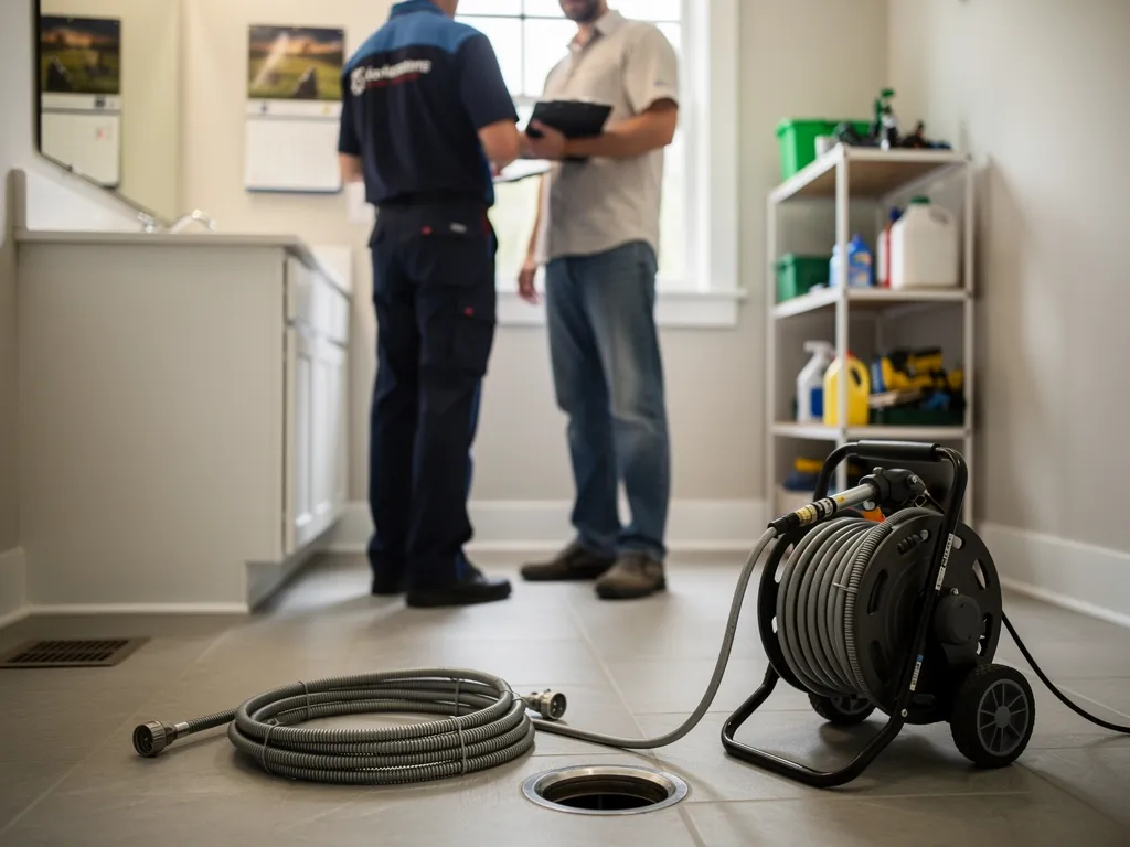 Plumber handing a customer a written drain cleaning estimate