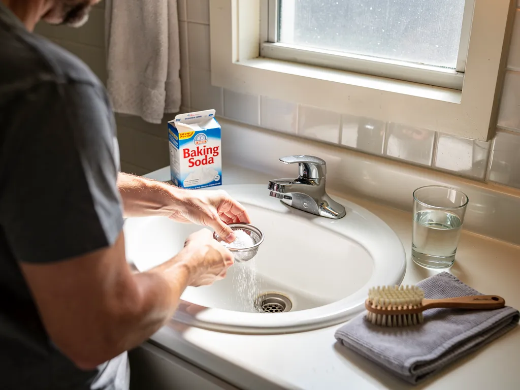 Drain strainer catching hair and debris in a bathroom sink