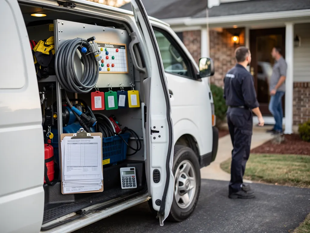 Licensed plumber reviewing a written estimate with a homeowner