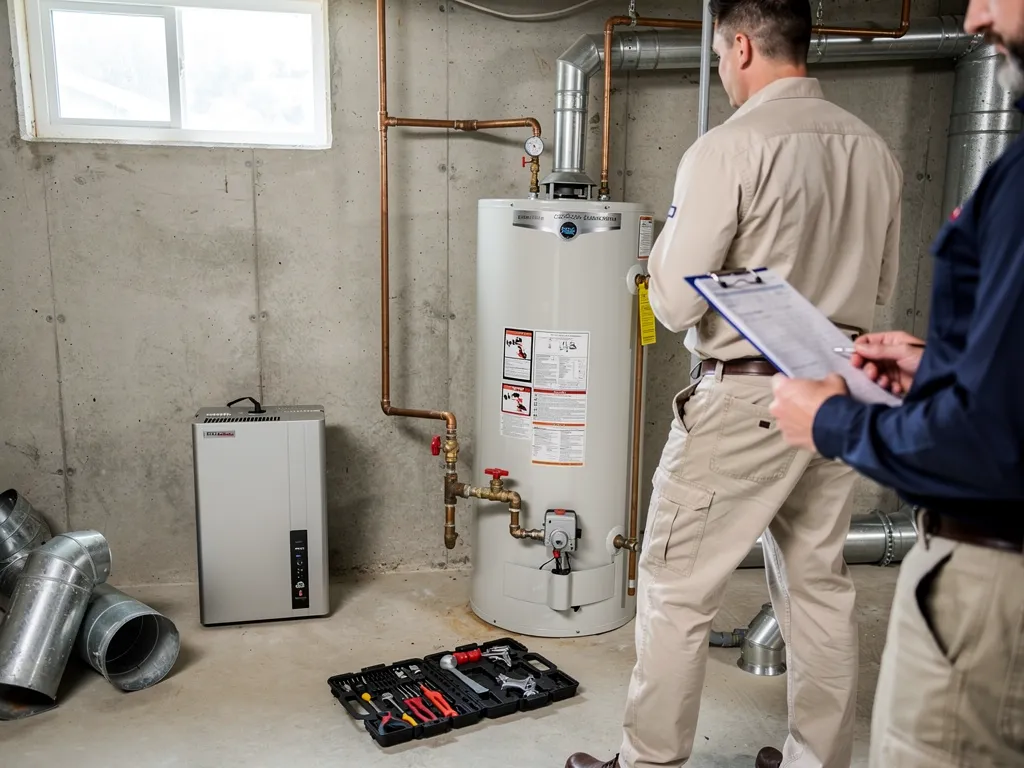 Licensed plumber installing and connecting a new water heater
