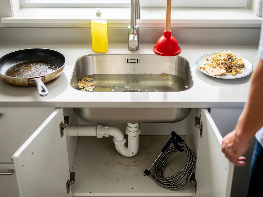 Featured image for &ldquo;Clogged Kitchen Sink: Common Causes, Fixes, and When to Call a Plumber&rdquo;